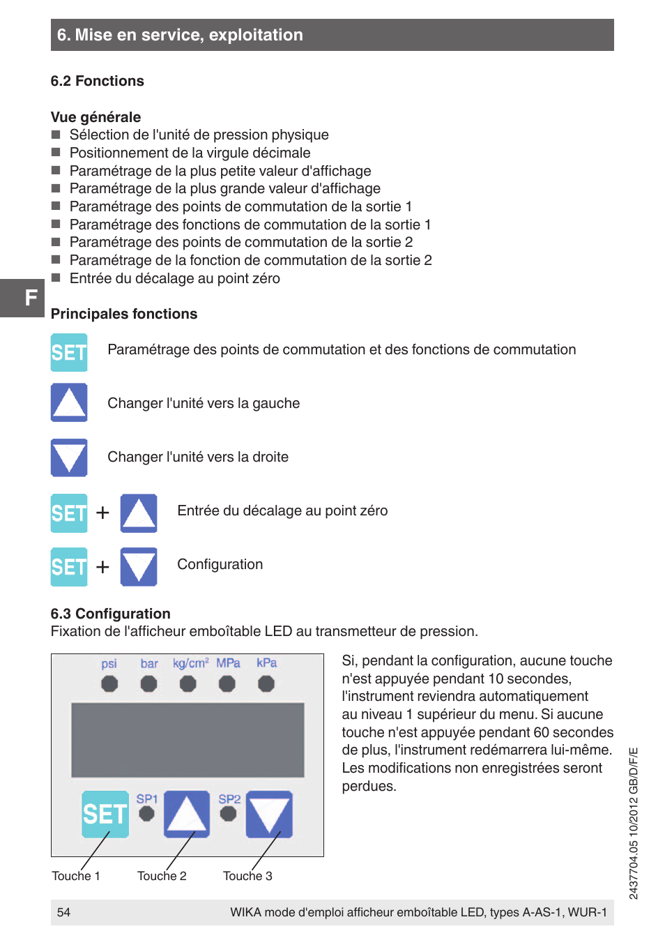 Mise en service, exploitation | WIKA WUR-1 User Manual | Page 54 / 84