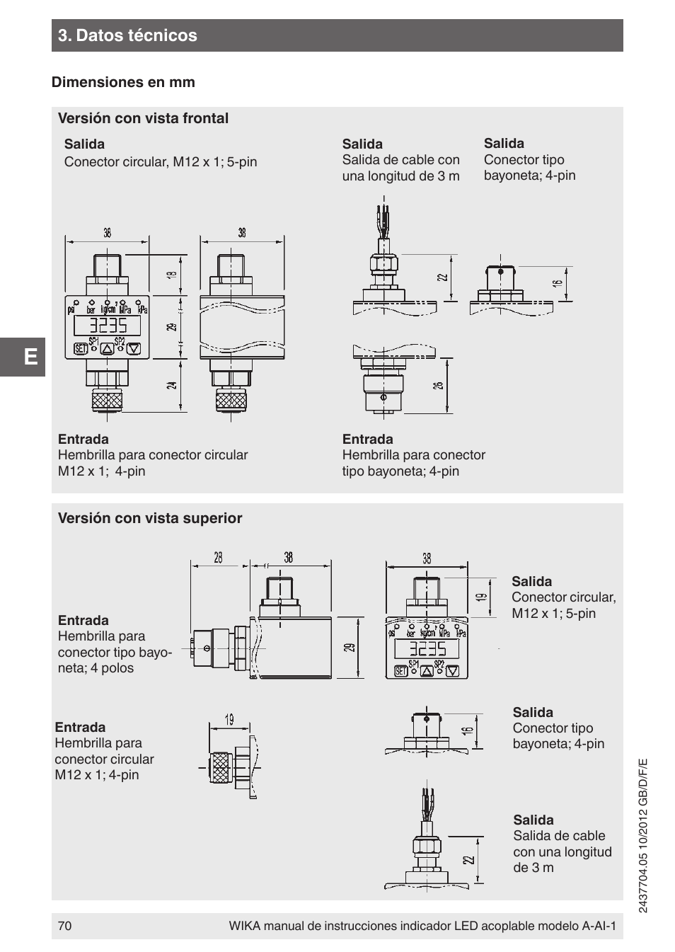 Datos técnicos | WIKA WUR-1 User Manual | Page 70 / 84