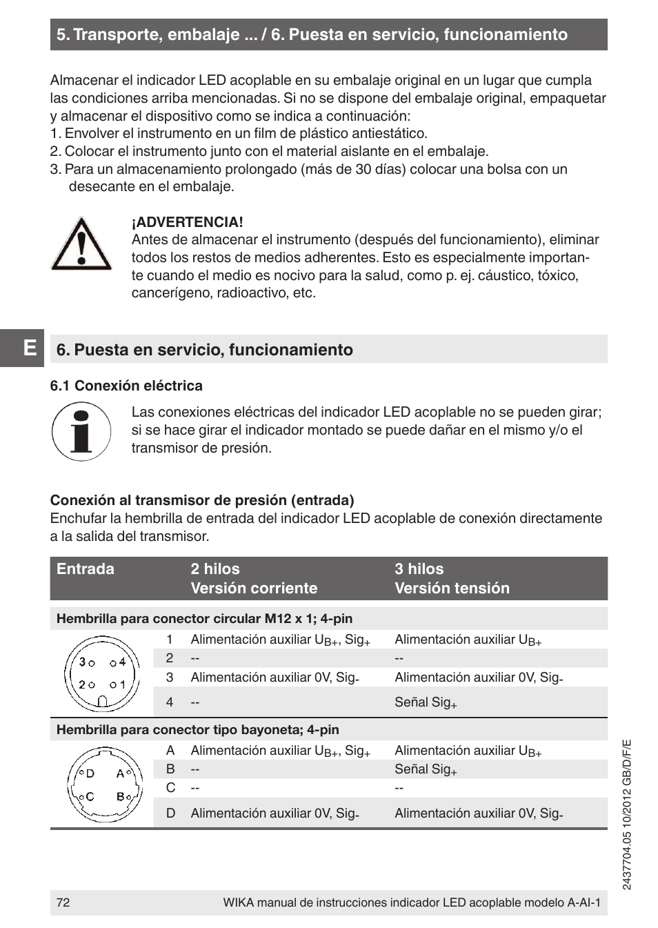 Puesta en servicio, funcionamiento | WIKA WUR-1 User Manual | Page 72 / 84