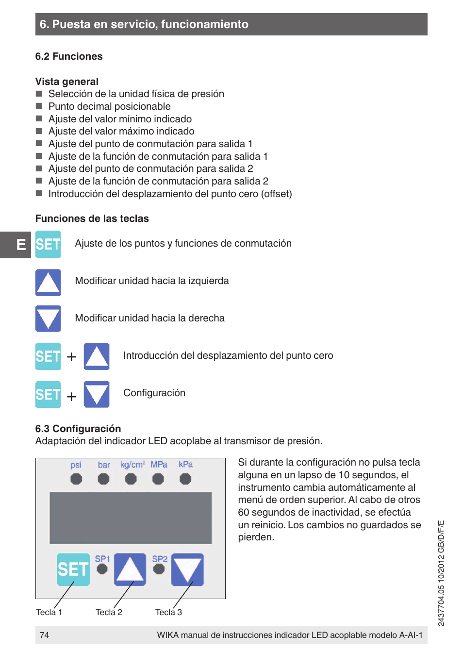 Puesta en servicio, funcionamiento | WIKA WUR-1 User Manual | Page 74 / 84