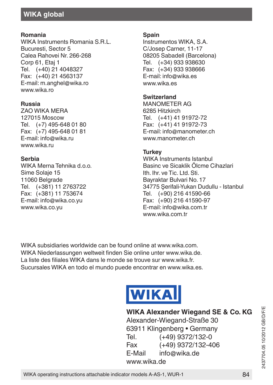 WIKA WUR-1 User Manual | Page 84 / 84