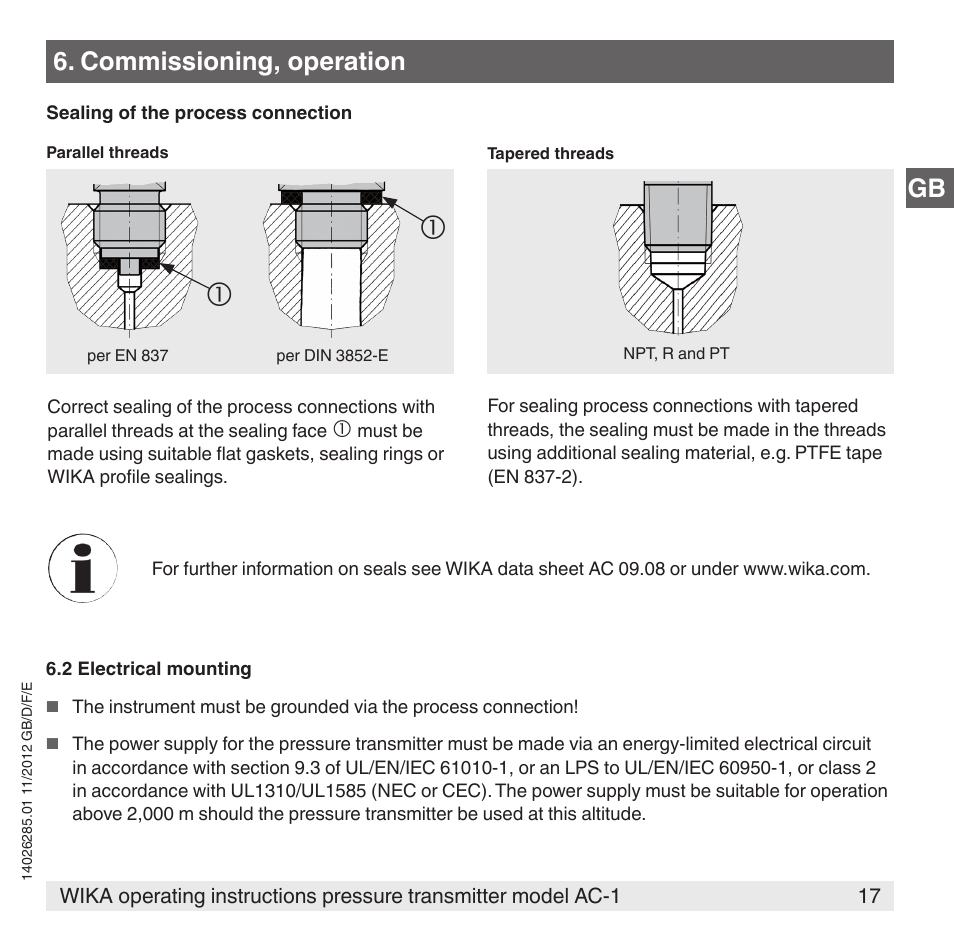 Commissioning, operation | WIKA AC-1 User Manual | Page 17 / 88