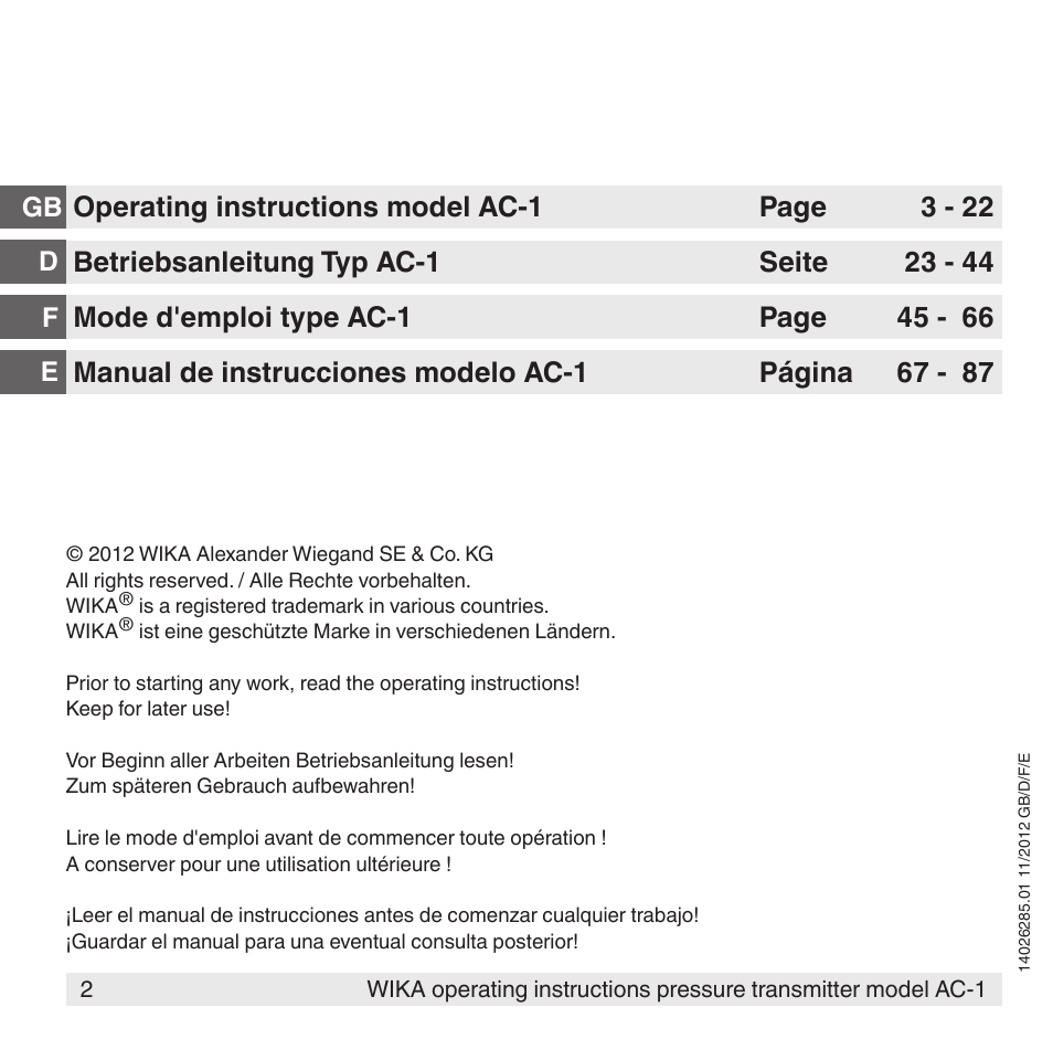 WIKA AC-1 User Manual | Page 2 / 88