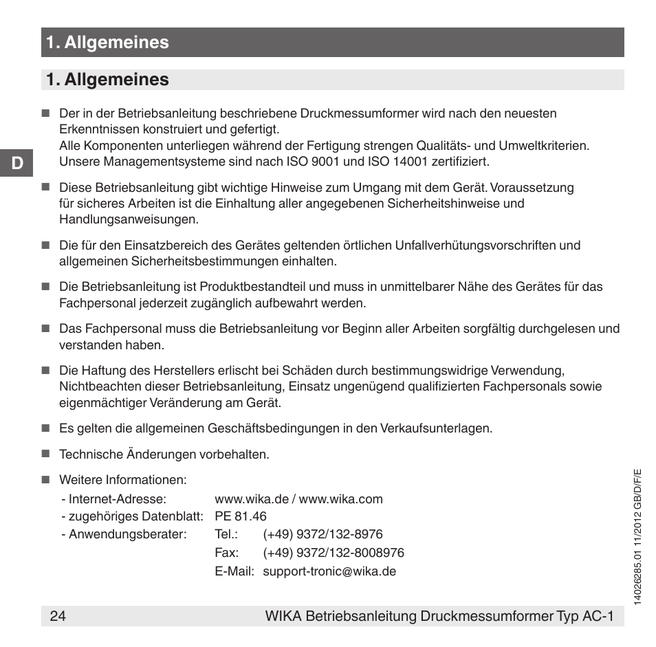 D1. allgemeines 1. allgemeines | WIKA AC-1 User Manual | Page 24 / 88