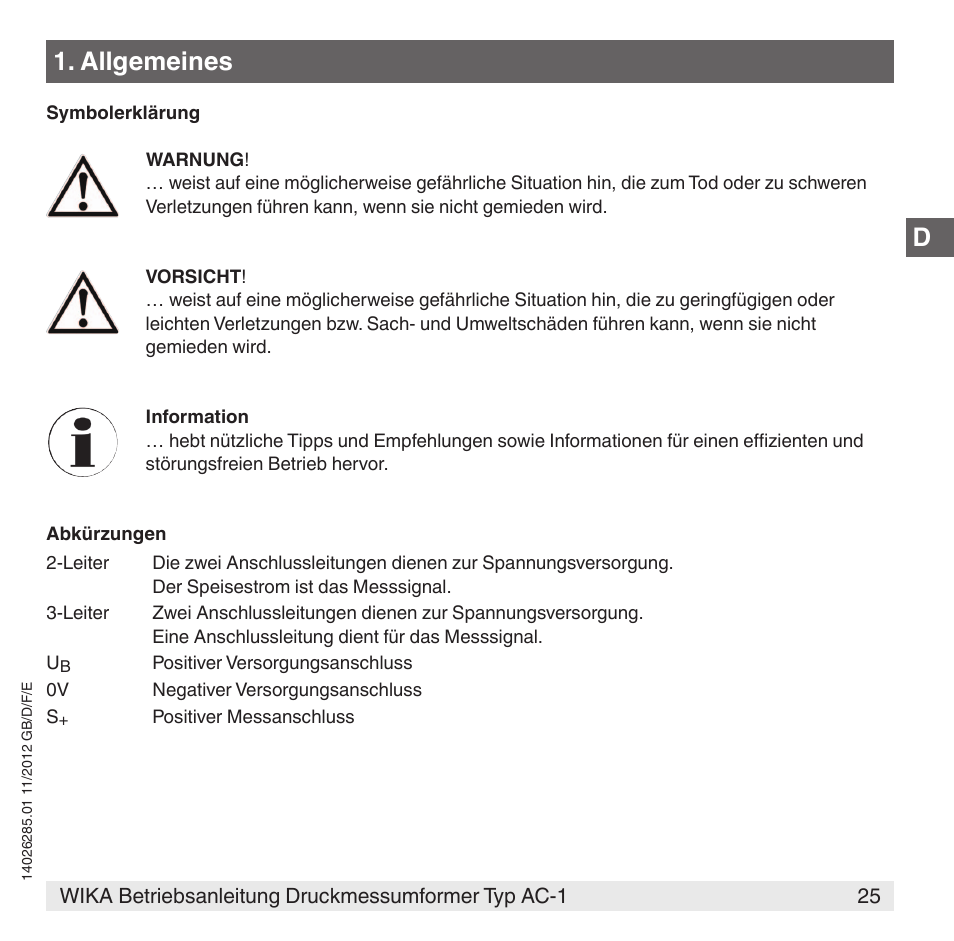 Allgemeines | WIKA AC-1 User Manual | Page 25 / 88