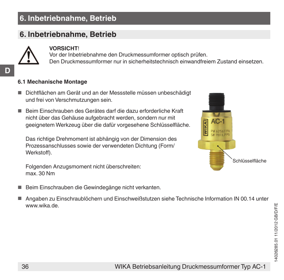 WIKA AC-1 User Manual | Page 36 / 88