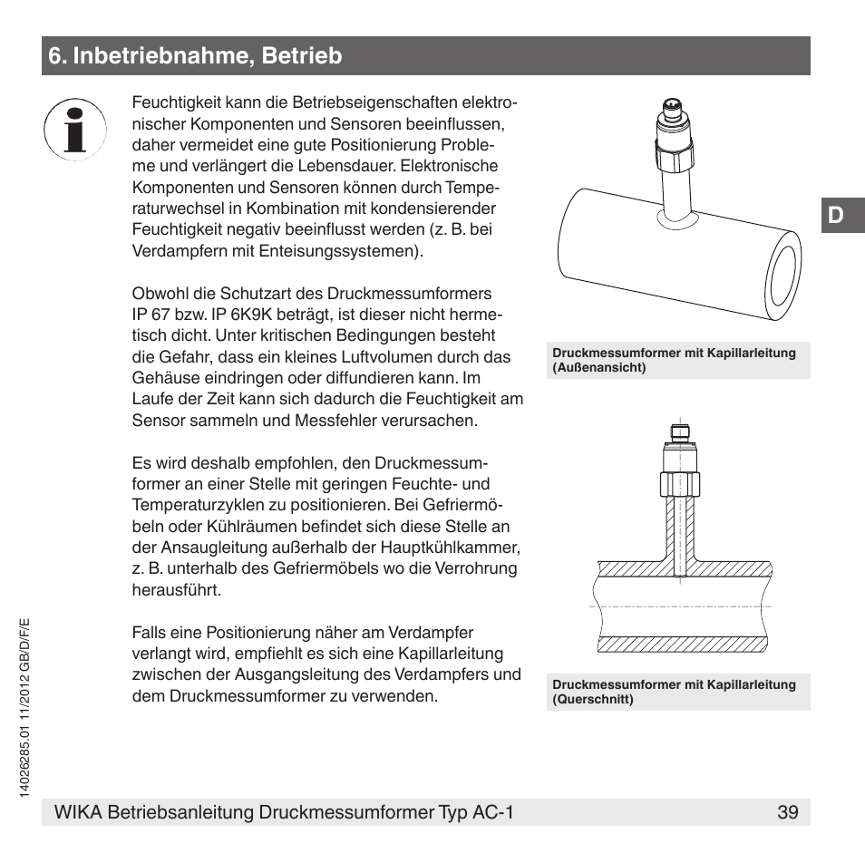 Inbetriebnahme, betrieb | WIKA AC-1 User Manual | Page 39 / 88