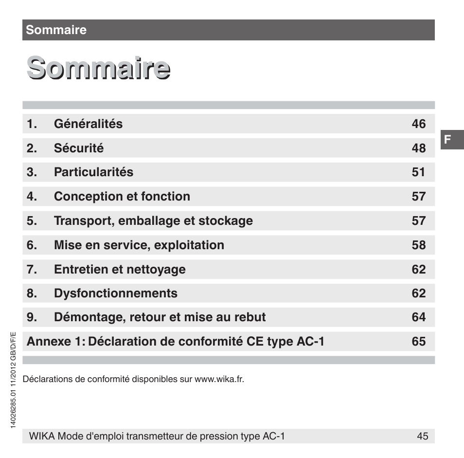 Sommaire | WIKA AC-1 User Manual | Page 45 / 88