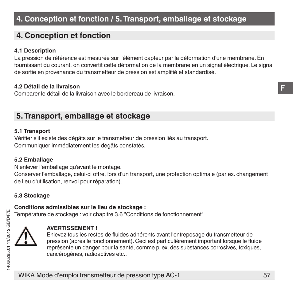 Transport, emballage et stockage | WIKA AC-1 User Manual | Page 57 / 88