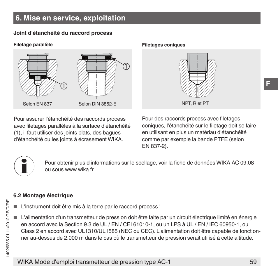 Mise en service, exploitation | WIKA AC-1 User Manual | Page 59 / 88
