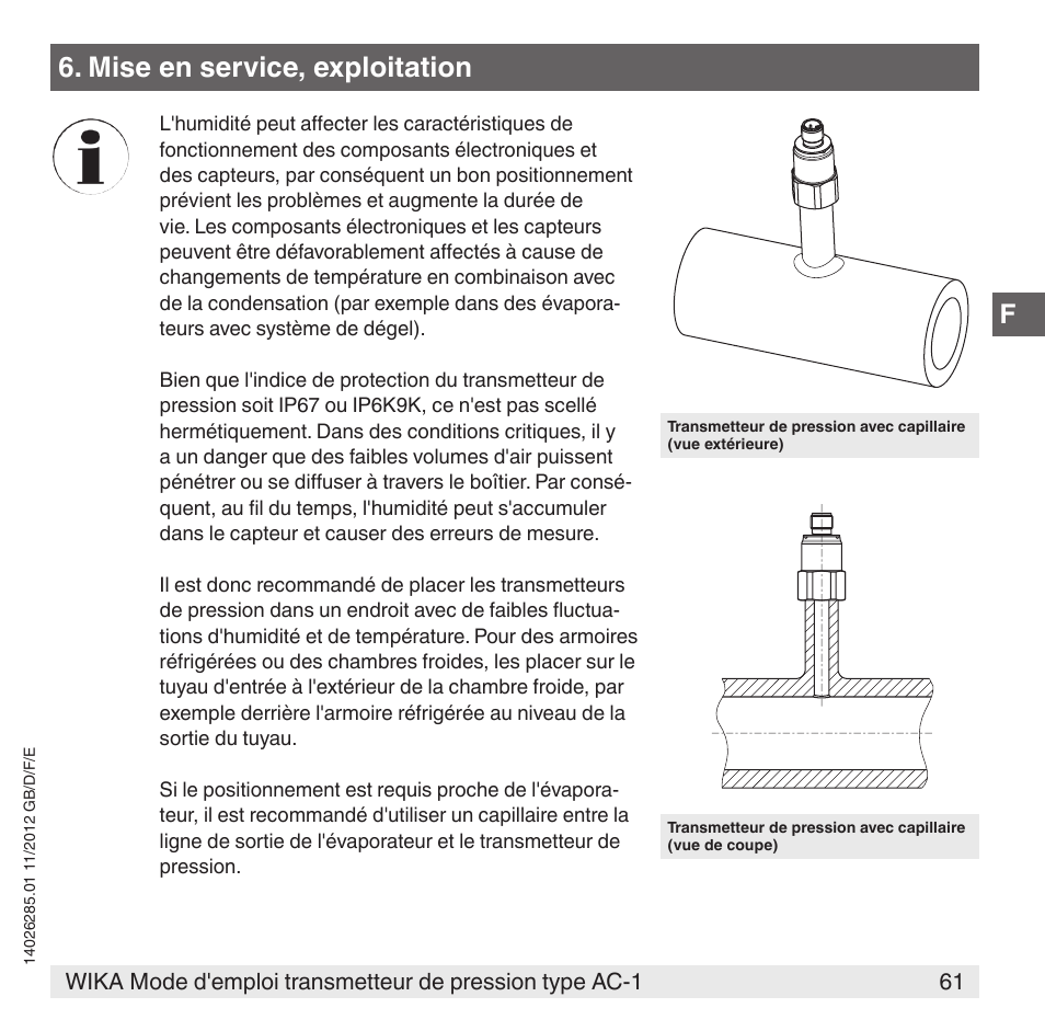 Mise en service, exploitation | WIKA AC-1 User Manual | Page 61 / 88