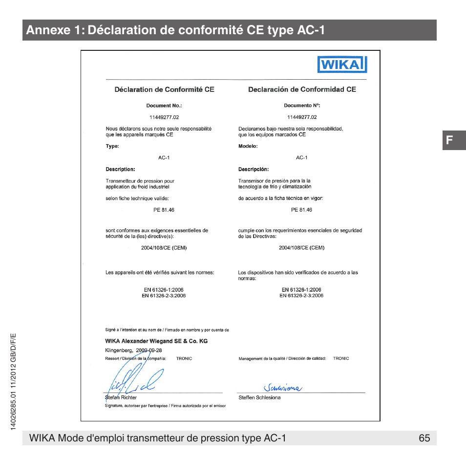 Annexe 1: déclaration de conformité ce type ac-1 | WIKA AC-1 User Manual | Page 65 / 88