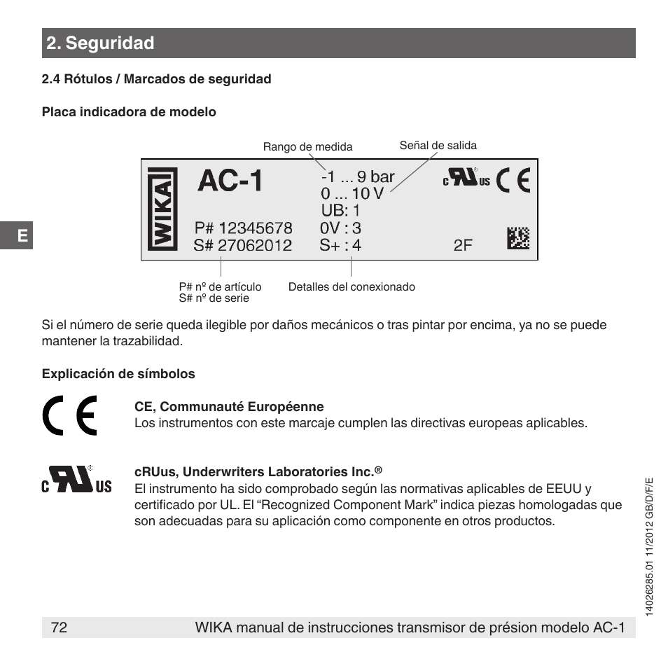 Seguridad | WIKA AC-1 User Manual | Page 72 / 88