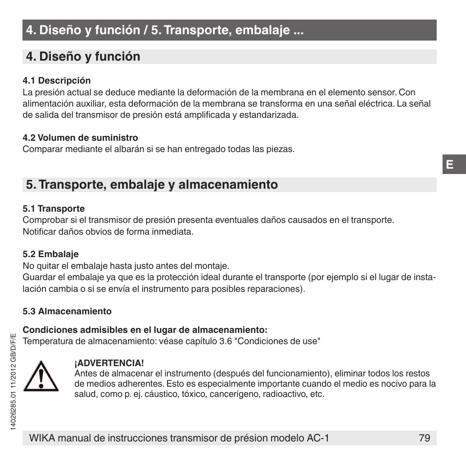 Transporte, embalaje y almacenamiento | WIKA AC-1 User Manual | Page 79 / 88