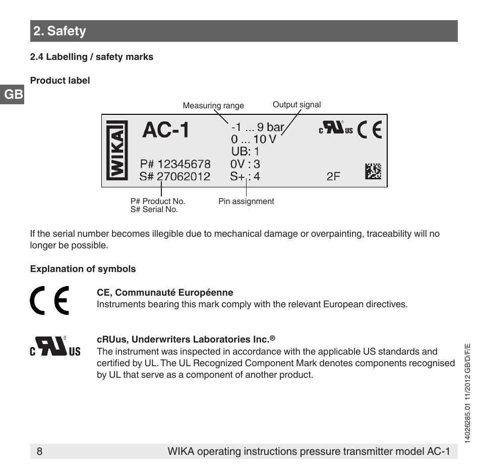Gb 2. safety | WIKA AC-1 User Manual | Page 8 / 88