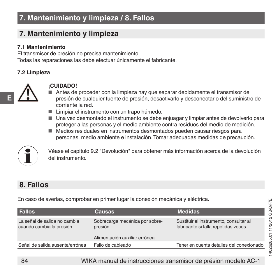 Fallos | WIKA AC-1 User Manual | Page 84 / 88