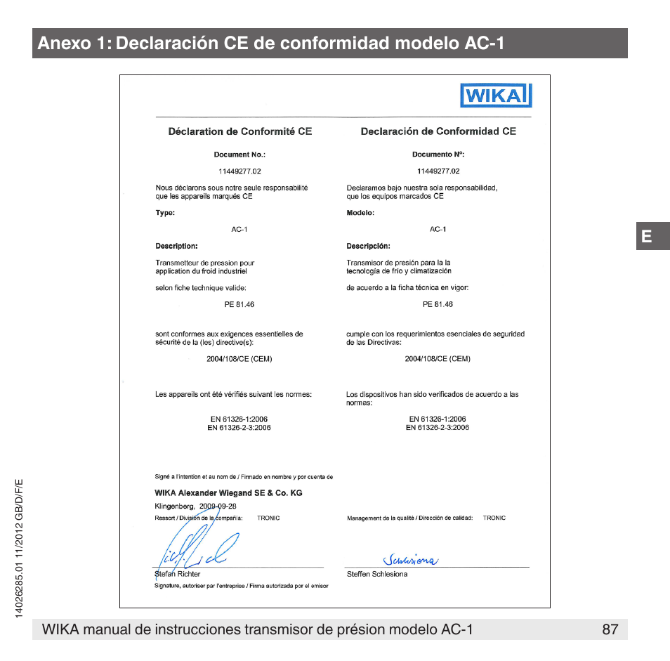 Anexo 1: declaración ce de conformidad modelo ac-1 | WIKA AC-1 User Manual | Page 87 / 88
