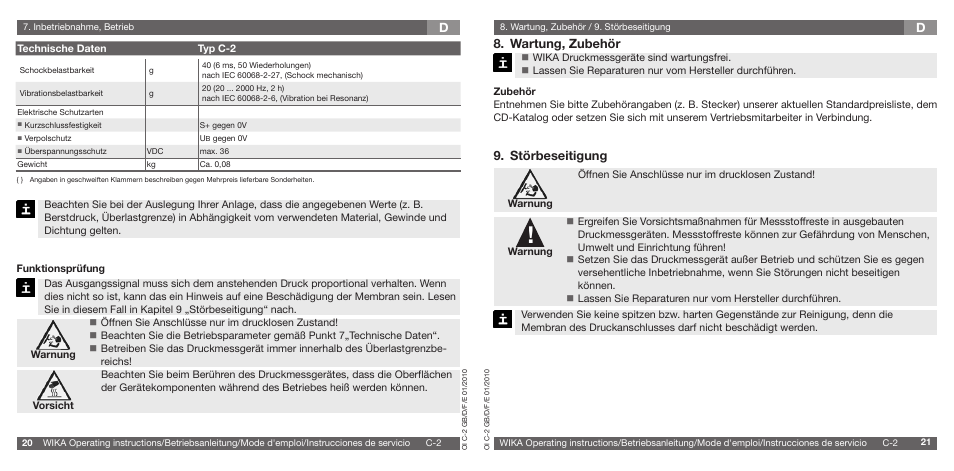 Wartung, zubehör, Störbeseitigung | WIKA C-2 User Manual | Page 11 / 24