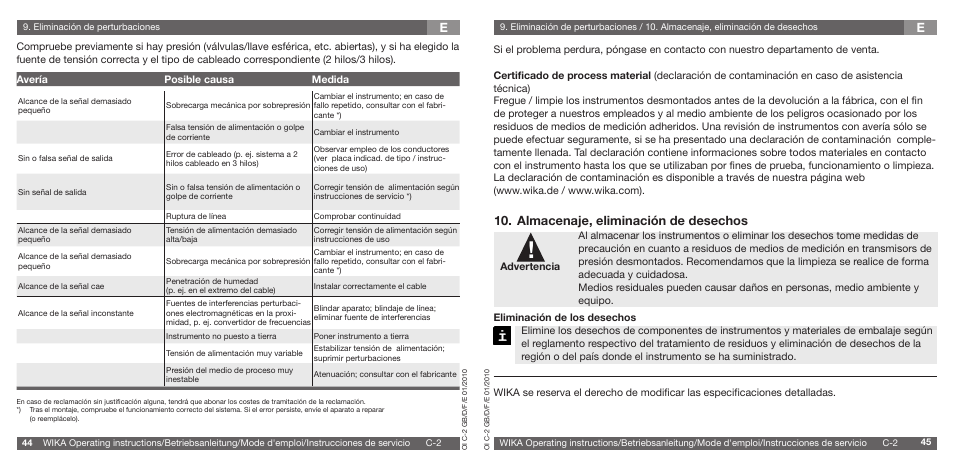 Almacenaje, eliminación de desechos | WIKA C-2 User Manual | Page 23 / 24