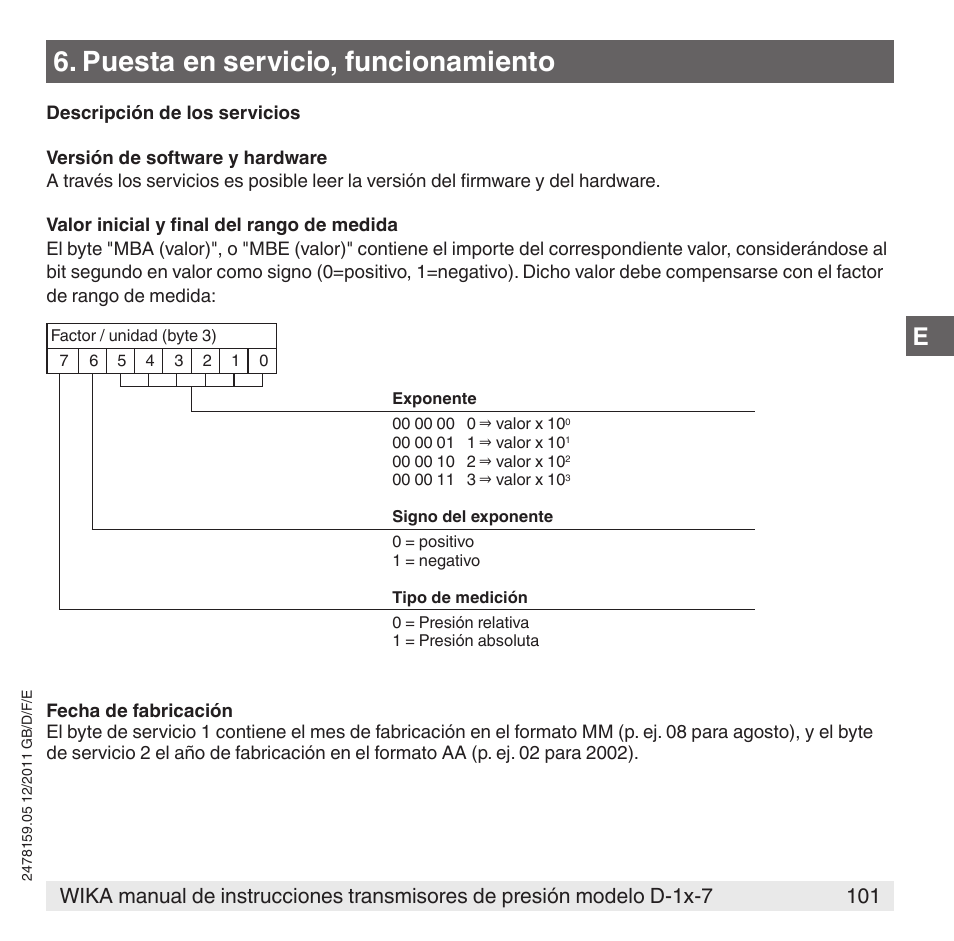 Puesta en servicio, funcionamiento | WIKA D-11-7 User Manual | Page 101 / 112