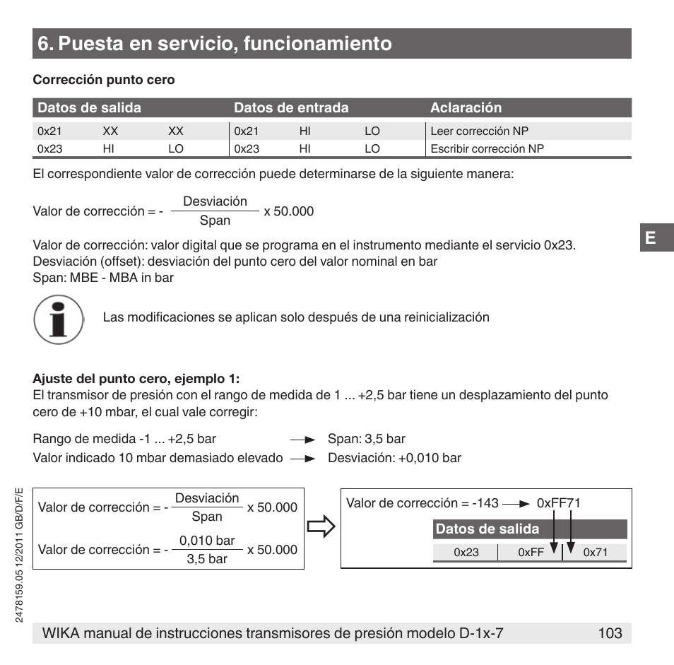Puesta en servicio, funcionamiento | WIKA D-11-7 User Manual | Page 103 / 112
