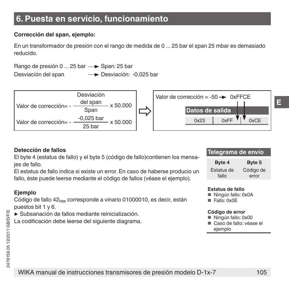 Puesta en servicio, funcionamiento | WIKA D-11-7 User Manual | Page 105 / 112