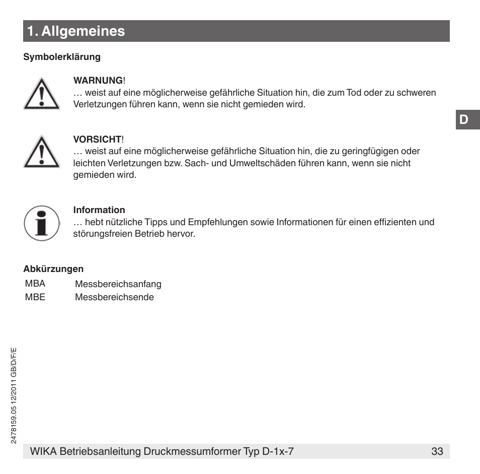 Allgemeines | WIKA D-11-7 User Manual | Page 33 / 112