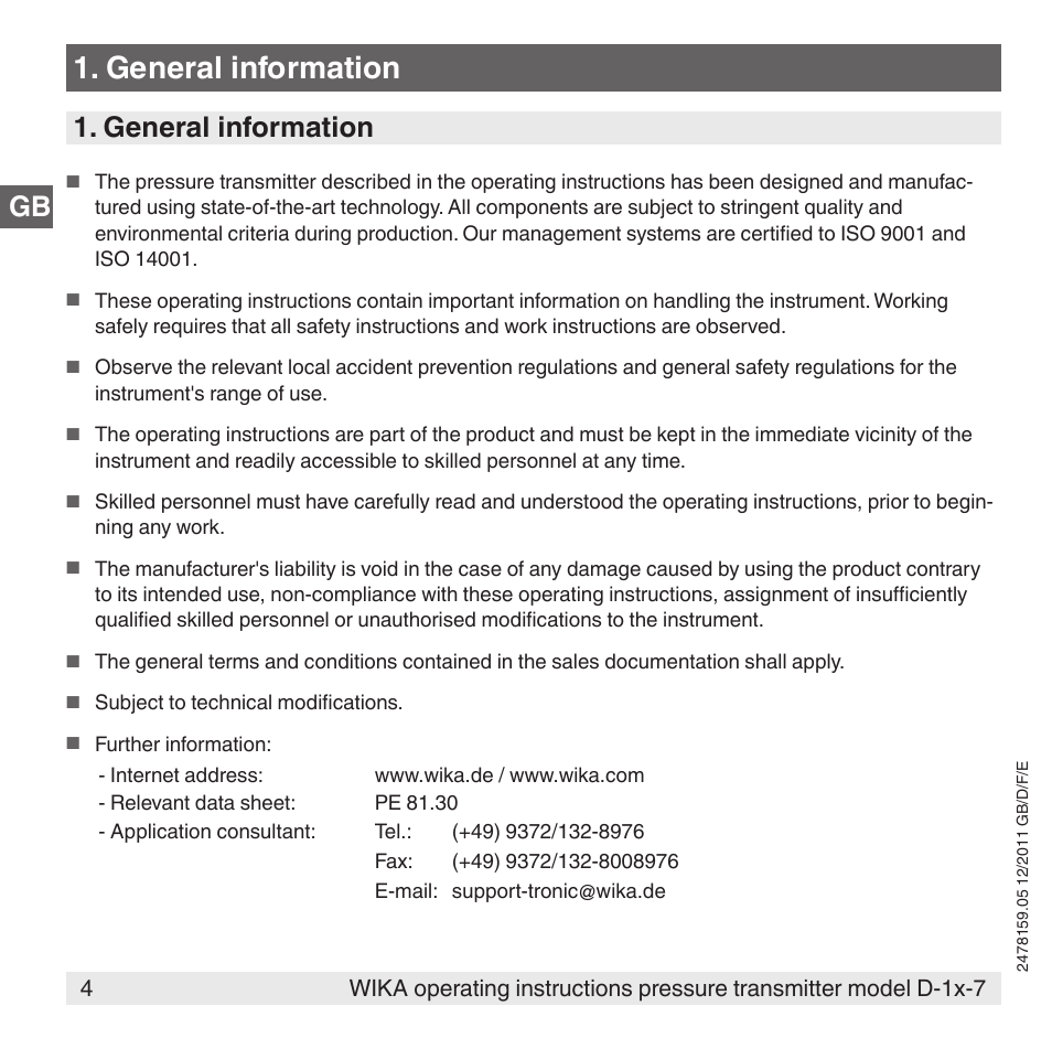 General information, Gb 1. general information | WIKA D-11-7 User Manual | Page 4 / 112