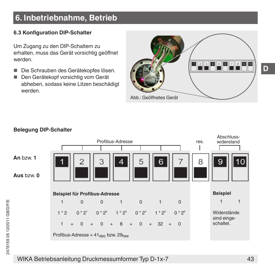 Inbetriebnahme, betrieb | WIKA D-11-7 User Manual | Page 43 / 112