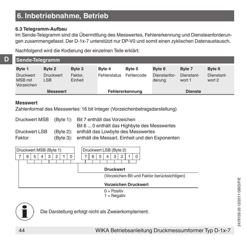 Inbetriebnahme, betrieb | WIKA D-11-7 User Manual | Page 44 / 112