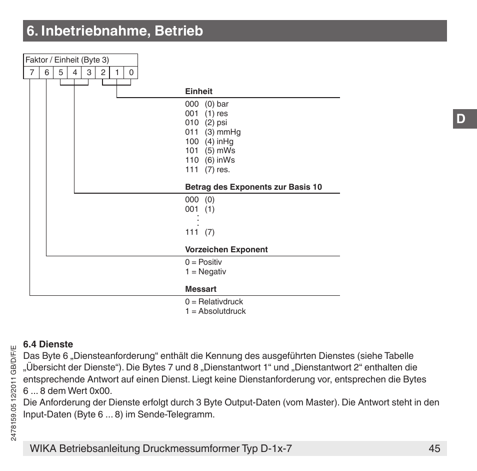 Inbetriebnahme, betrieb | WIKA D-11-7 User Manual | Page 45 / 112