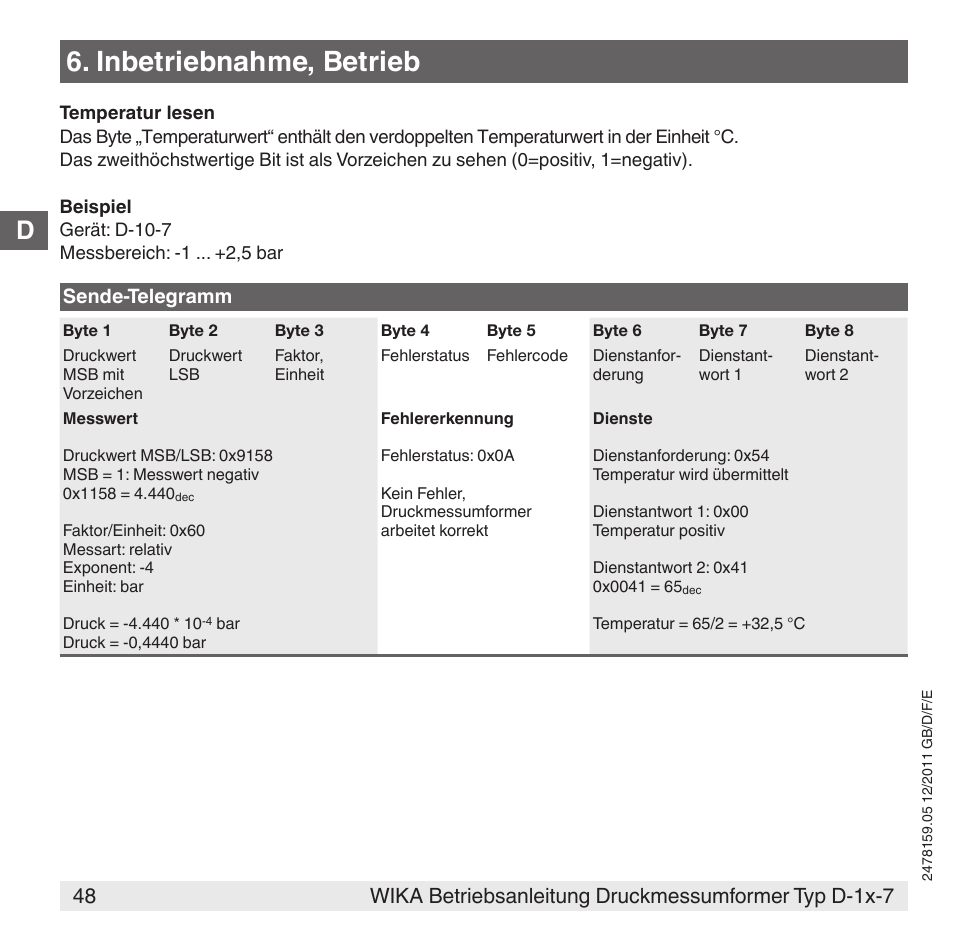 Inbetriebnahme, betrieb | WIKA D-11-7 User Manual | Page 48 / 112