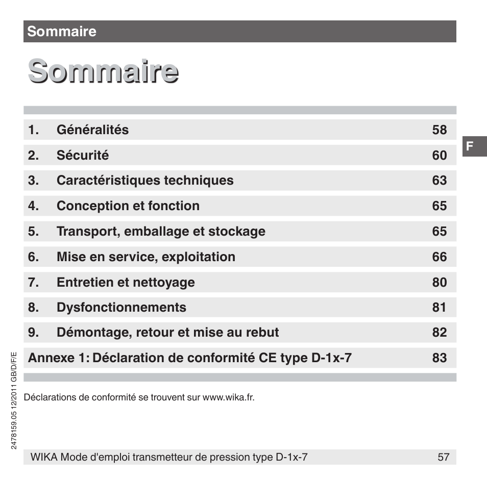 Sommaire | WIKA D-11-7 User Manual | Page 57 / 112