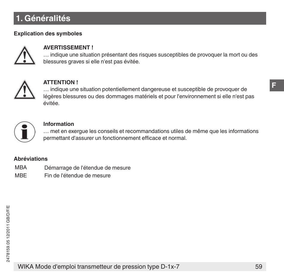 Généralités | WIKA D-11-7 User Manual | Page 59 / 112