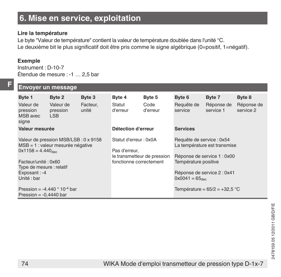 Mise en service, exploitation | WIKA D-11-7 User Manual | Page 74 / 112