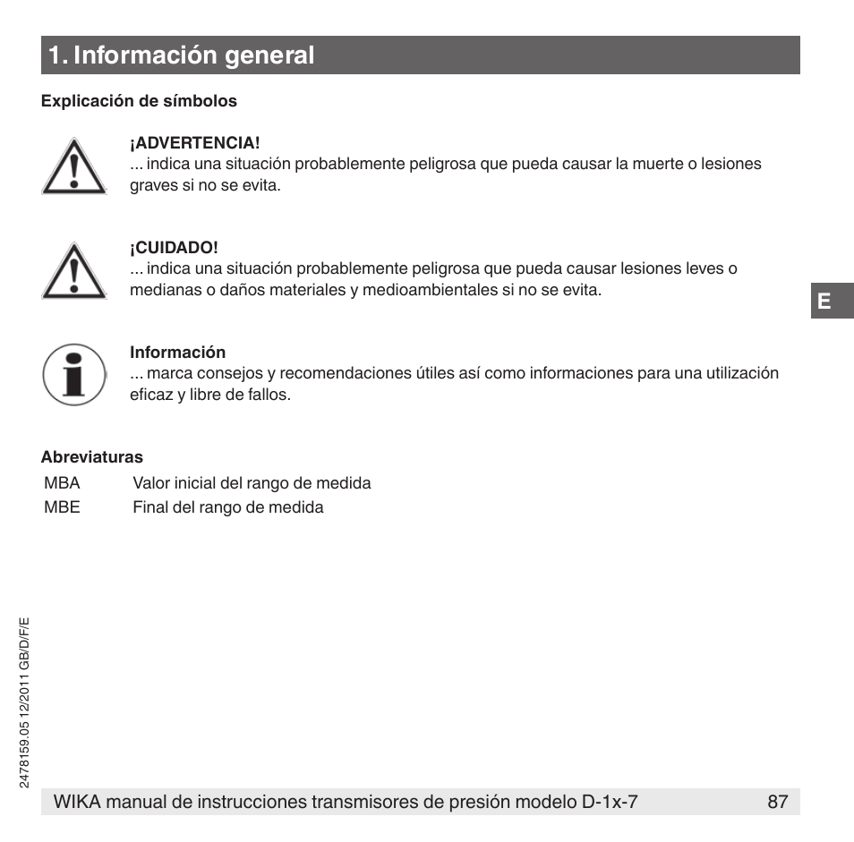 Información general | WIKA D-11-7 User Manual | Page 87 / 112