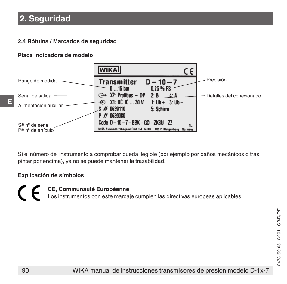 Seguridad | WIKA D-11-7 User Manual | Page 90 / 112