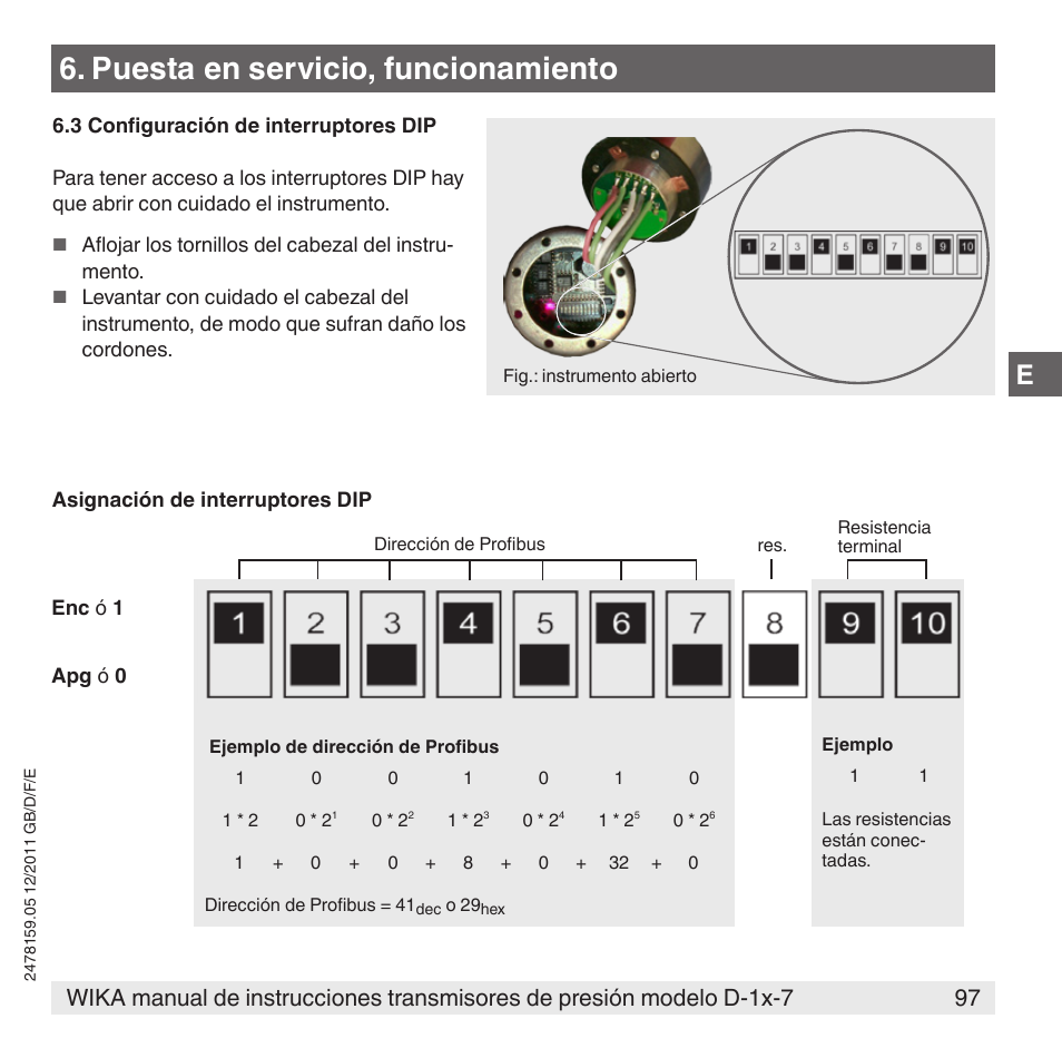 Puesta en servicio, funcionamiento | WIKA D-11-7 User Manual | Page 97 / 112