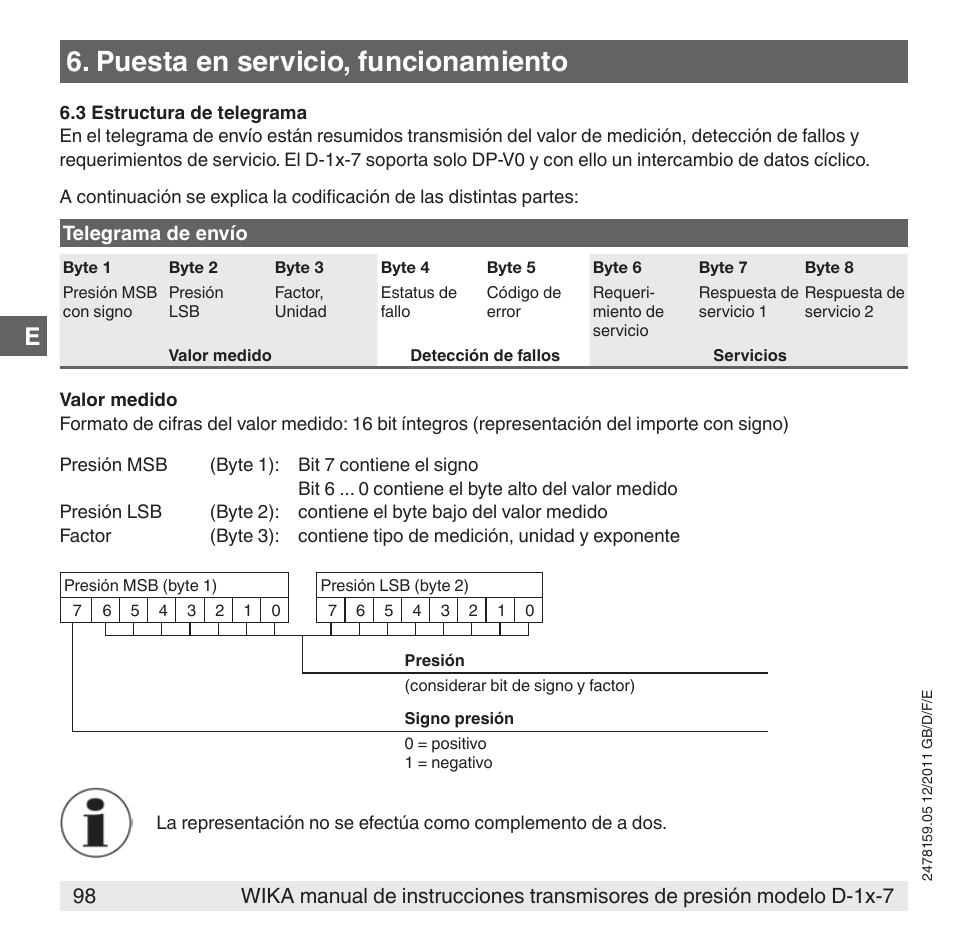 Puesta en servicio, funcionamiento | WIKA D-11-7 User Manual | Page 98 / 112