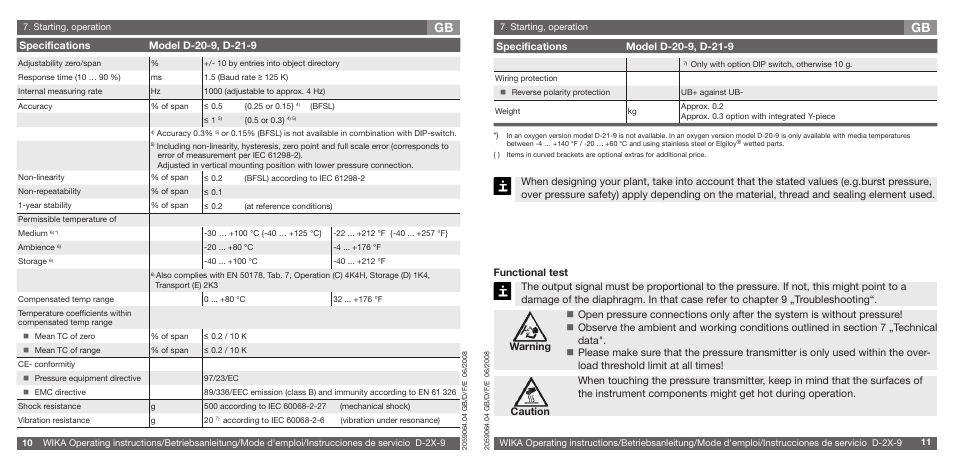 Warning caution | WIKA D-21-9 User Manual | Page 6 / 35