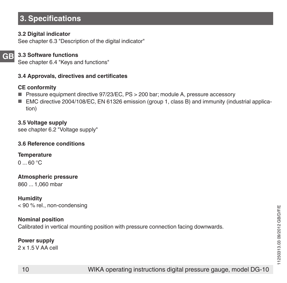 Gb 3. specifications | WIKA DG-10 User Manual | Page 10 / 112