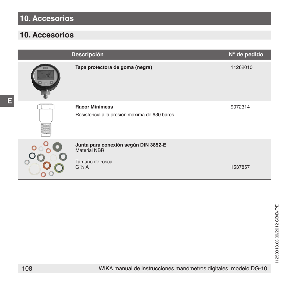 Accesorios | WIKA DG-10 User Manual | Page 108 / 112