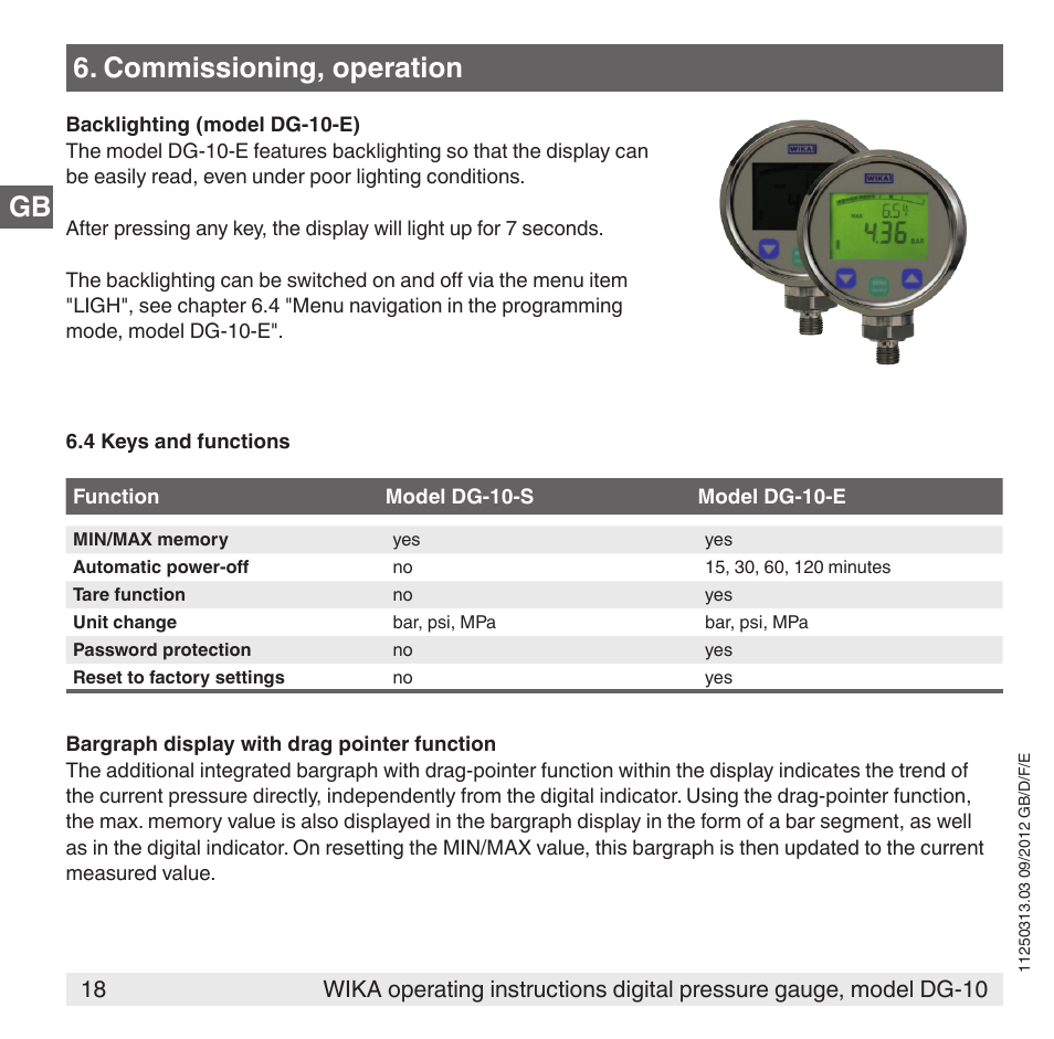 Commissioning, operation | WIKA DG-10 User Manual | Page 18 / 112