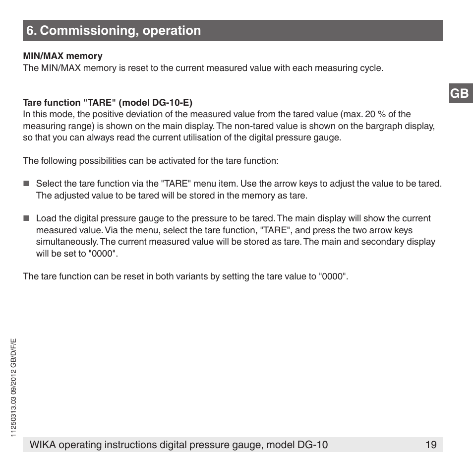 Commissioning, operation | WIKA DG-10 User Manual | Page 19 / 112