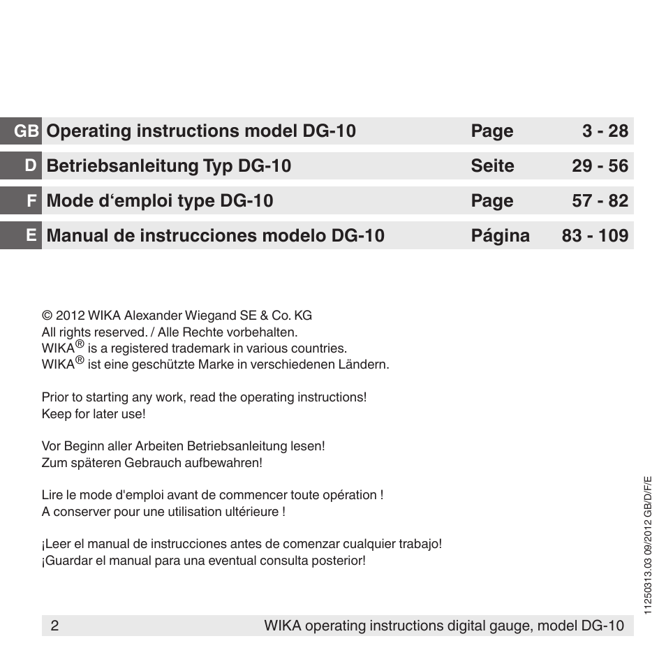 WIKA DG-10 User Manual | Page 2 / 112