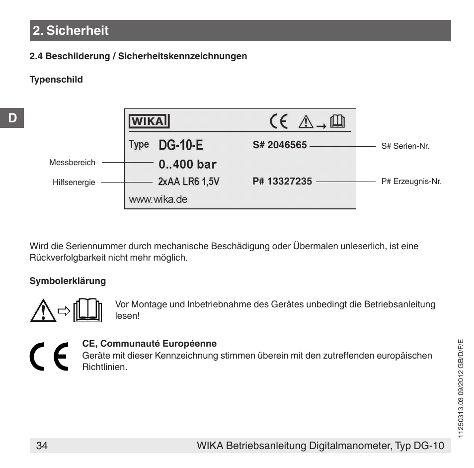 D2. sicherheit | WIKA DG-10 User Manual | Page 34 / 112