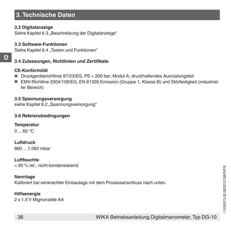 D3. technische daten | WIKA DG-10 User Manual | Page 36 / 112