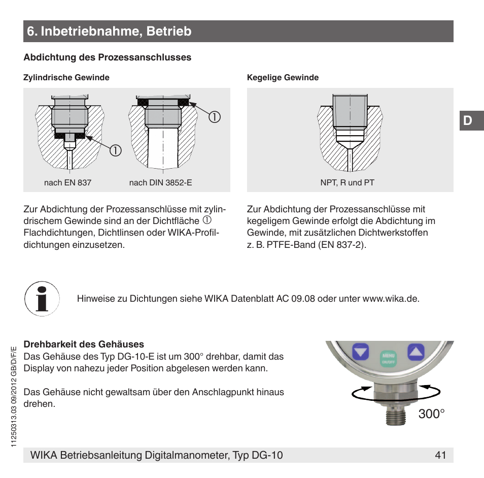 Inbetriebnahme, betrieb | WIKA DG-10 User Manual | Page 41 / 112