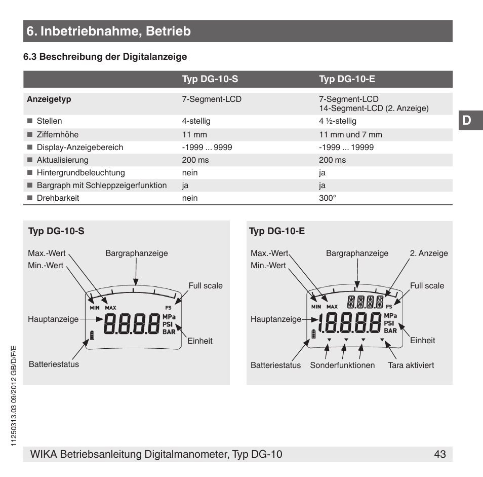 Inbetriebnahme, betrieb | WIKA DG-10 User Manual | Page 43 / 112