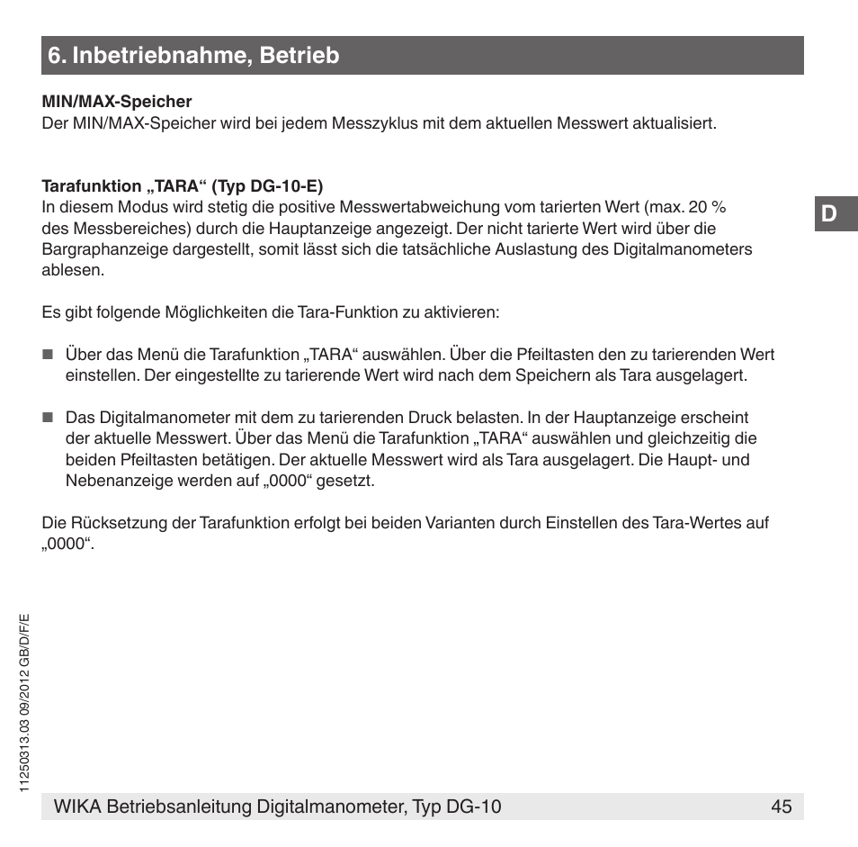 Inbetriebnahme, betrieb | WIKA DG-10 User Manual | Page 45 / 112